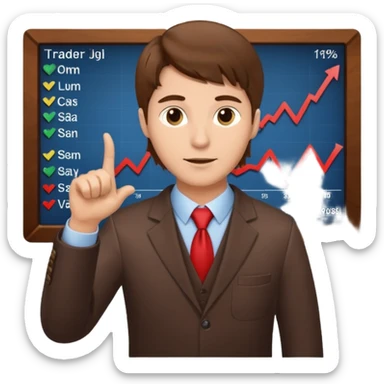 Mach mir einen Typen mit braunen haaren der an der börse als trader arbeitet der mit einer hand so von vorne nach rechts zeigt sticker