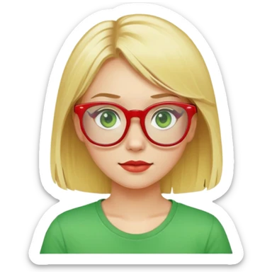 blonde-haired girl with red glasses and green eyes in yellow T-shirt sticker