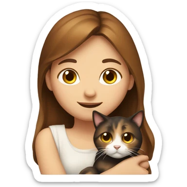  Brown hair girl hug calico cat sticker