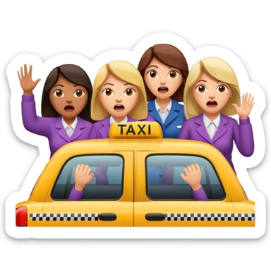 Group of women yelling angrily at a taxi cab sticker