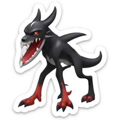 Black Cool Edgy Nargacuga-Houndoom-Garchomp Fakémon Digimon with Red and white Edgy markings, full body, outlined sticker