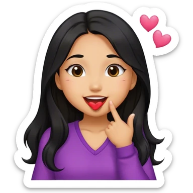 Tan girl with black long hair cute kisses smiles and cute outfit sticker