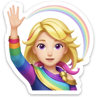 Lux from League of Legends, arms raised, rainbow magic swirling sticker