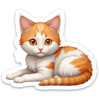 full body of very small + skinny ginger and white kitten with deep orange eyes and triangular shaped face lying down sticker