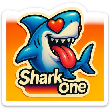mouth open with tongue out
heart shaped eye
add the words “ Shark One " in White sticker