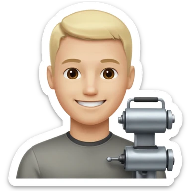 Male, no glasses, blonde hair, right side of hair shaved with a machine, face turned towards the camera sticker