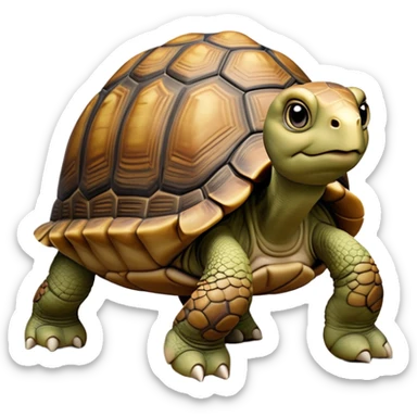 cinematic-tortoise-realistic-full-body-walking-emoji,-sturdy-domed-shell-in-rich-earthy-tones,-thick-scaled-legs-moving-slowly-but-deliberately,-wrinkled-wise-face-peering-ahead-with-calm-determination,-large cute eyes-reflecting-centuries of wisdom sticker