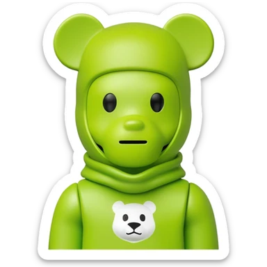 bearbrick toy wearing a lime green balaclava with a Supreme logo print sticker