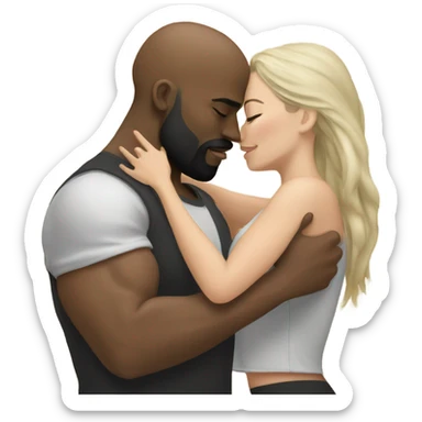 White brunette kissing muscular black bald man with beard sticker