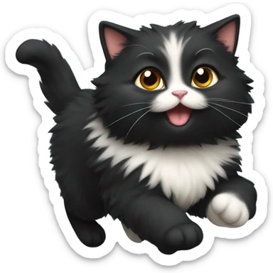 fluffy fat black kitten running sticker