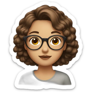 a girl with kurly brown hair brown eyes and round glasses sticker