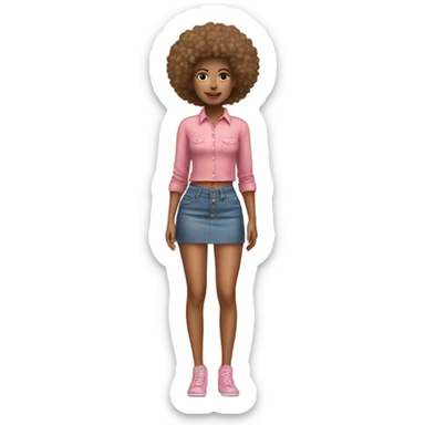 Tan girl with Afro and pink button top and jean skirt full body posing sticker