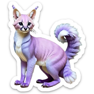 Colorful dark tropical pastel-lilac-lavender-violet iridescent pastel white glorious divine exotic cute cool beautiful shiny beautiful fantasy-caracal-civet-genet-sergal-vernid-Gryphon-Cacomistle-Trico-oncilla-animal-Fakémon-hybrid-fursona (full body) sticker