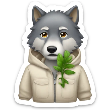 Wolf, plant, shy, sleepy clothes sticker