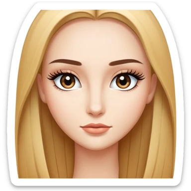 Beautiful character with sleek straight hair, perfect middle part, long dramatic eyelashes, and a very attractive face sticker