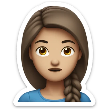 An angry looking girl with brown hair and blue eyes crossing hair arms sticker