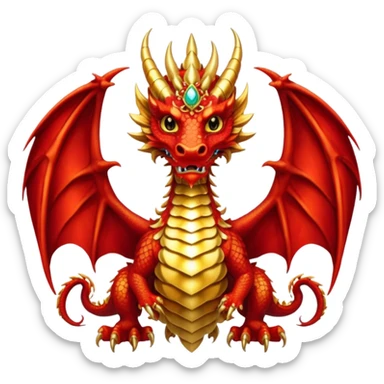 Golden Dragon with wings crest/brosch in a circle with red gems sticker