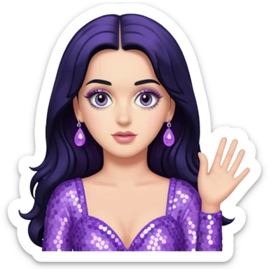 Katy Perry with long black hair, lavender sequin outfit sticker