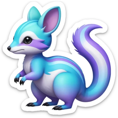 Iridescent Neon Green-Cyan-Blue-Purple-gradients Minccino-Numbat-Sergal-fusion-hybrid-animal-creature, full body sticker
