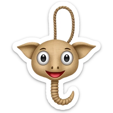 quirky burlap puppet with expressive eyes and rope-like tail sticker