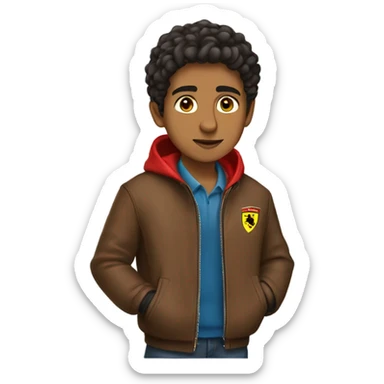 A brown Arab teenage boy with a Ferrari jacket sticker