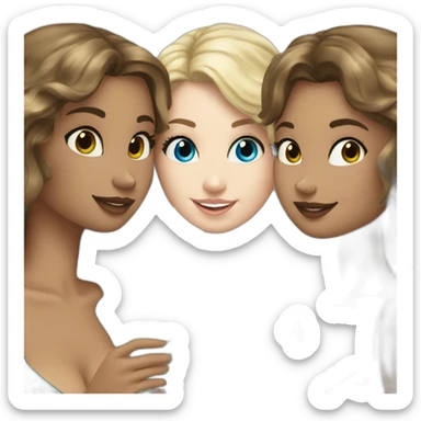 Three beautiful mermaids (two brown hair with brown eyes and blond one with blue eyes) drinking prosecco sticker