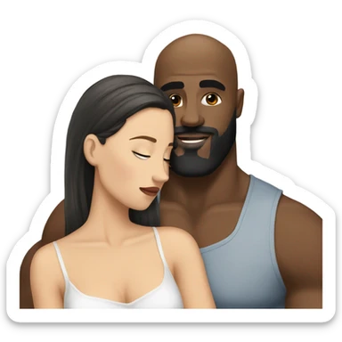 White brunette kissing muscular black bald man with beard sticker