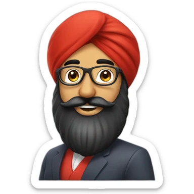 sikh businessman wearing a red turban, black full beard with moustaches, smile, tinted sunglasses sticker