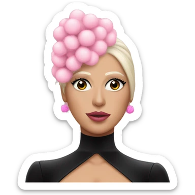 Lady gaga dressed in a black bodysuit with pink pompoms sticker