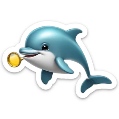 A playful dolphin with a detective's visor, flipping a magnifying glass with its snout. sticker