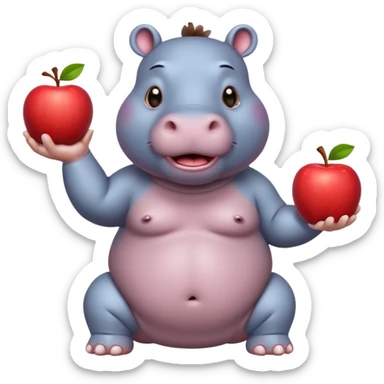 a Circus cute hippo juggling two apple sticker