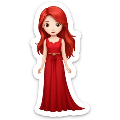 Fair-skin elegant girl in red long dress with long red hair sticker