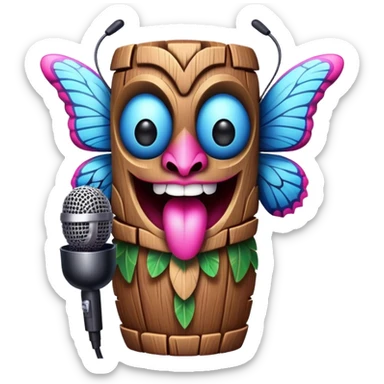 Cartoon Blue and pink tiki singing with butterfly and in the mikrophone sticker