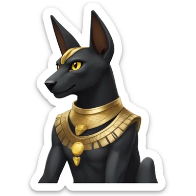 Black Egyptian Anubis-Lucario-Litten-Cat. Golden Anubis-Rings and yellow markings. Full body sticker