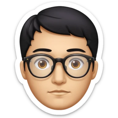 make a guy from portugal that has glasses and has a good jawline and a little masculine and black hair that spreads to the sides and make him glossy and shiny sticker