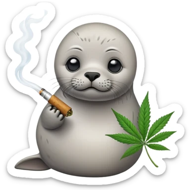 Grey slim baby seal Smoking cannabis weeds sticker