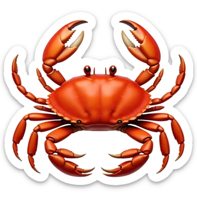 Cinematic Realistic Noble Crab Portrait Emoji, Poised and commanding, with a robust, angular build and a vividly red, textured exoskeleton naturally forming a distinctive face with expressive eyes, rendered in lifelike detail with realistic sandy accents, high shine, intelligent and resolute, styled with an air of coastal authority, focused and attentive, soft glowing outline, capturing the essence of a watchful and confident crab that appears ready to scuttle out of the screen with effortless power! sticker