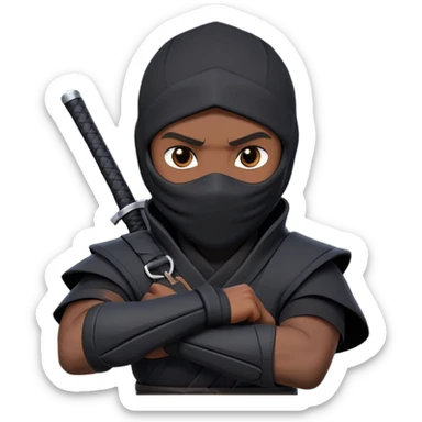 clash-of-clans-aesthetic_-cinematic-mysterious-male-ninja-portrait-emoji, rendered in a flat, vector-style with minimal shading and bold, simplified shapes, his arm is stretched out  with a head slightly turned revealing intense, focused eyes. the ninja has his arm out and perched on top of his forearm is  a black crow sticker