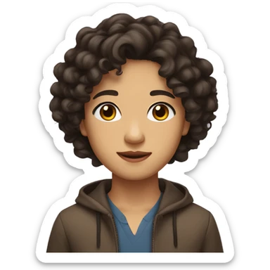 asian mixed white with brown eyes olive skin really dark brown curly wavy hair sticker