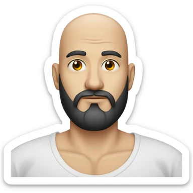 White bald man with black beard and heart tattoo under left eye sticker