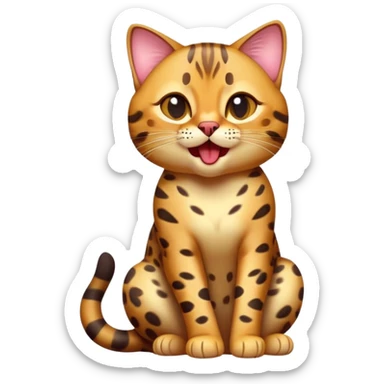 cinematic-realistic-[Bengal cat]-full-body-sitting-emoji,-tail-curled-playfully-around-its-paws,-head-tilted-dramatically-while-yawning-exaggeratedly,-sleek-[leopard patterned]-fur,-simplified-yet-hilariously-adorable-features,-highly-detailed,-glowing-with-an-almost-sarcastic-glow sticker