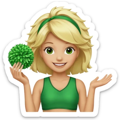 football cheerleader, holding a cheering pom, green  sticker