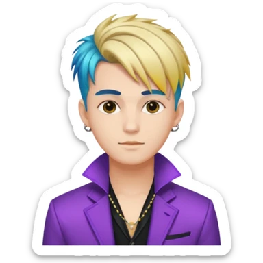 A stylish youngman idol in colorful stage outfit, trendy hairstyle with dyed highlights sticker