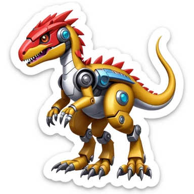 Furry Cool Edgy Futuristic shiny colorful Digimon-Fakemon-Guilmon-Velociraptor-Mecha full body   sticker