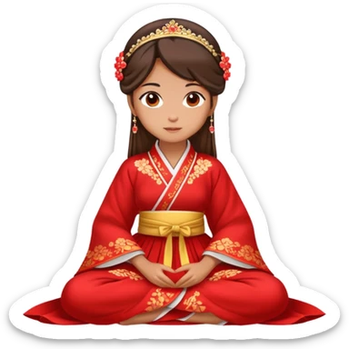 Beautiful girl wearing red Hanfu wedding dress sitting sticker