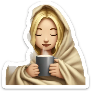 girl inside a blanket sipping coffee eyes closed blonde sticker