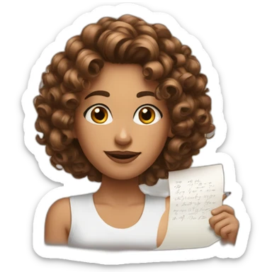 Attractive brown curl hair writing down a note sticker