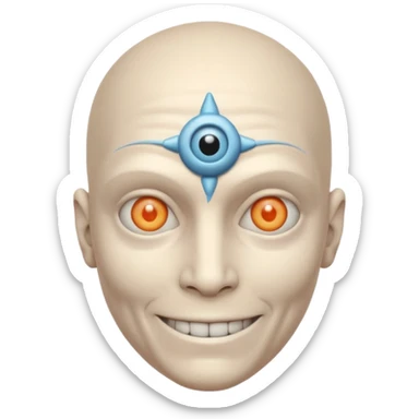 mutant test subject portrait, head and shoulders only, third eye on forehead, pale skin, creepy calm smile, lab experiment style, 3D cartoon, mobile game icon style, clean background, no text, no watermark

 sticker