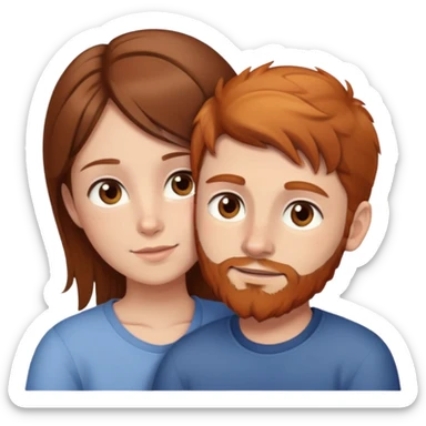brown haired girl with brown eyes cuddling boy with brown hair and ginger beard and hazel eyes sticker