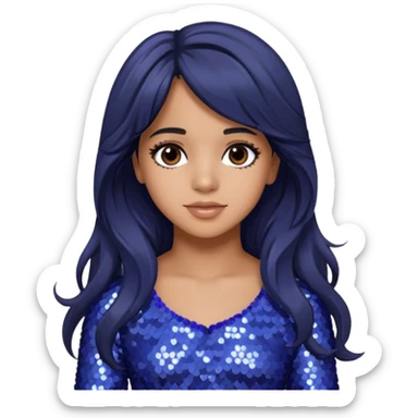 Camila Cabello from Fifth Harmony with long dark brown hair, periwinkle sequin outfit sticker